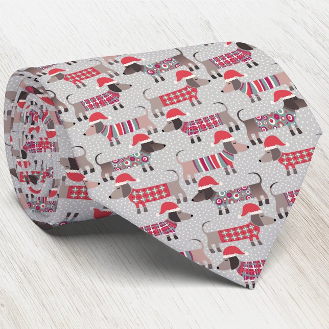 Dachshund Sausage Wiener Dog Holiday Neck Tie (Fun Dachshund Wiener Dog Christmas Winter Holidays tie)