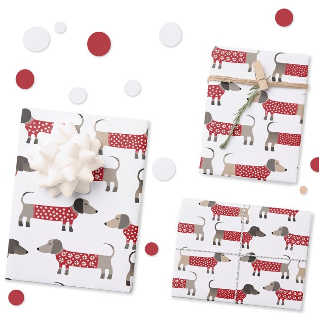 Dachshund Sausage Wiener Dog Holiday Wrapping Paper Sheets (Fun festive Dachshund Sausage or Weiner Dog wrapping paper sheets)