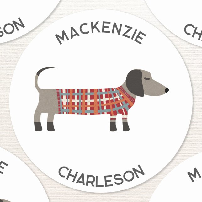 Dachshund Sausage Wiener Dog Personalized Classic Round Sticker (Fun Dachshund Wiener Sausage dog personalized custom name or text round sticker)
