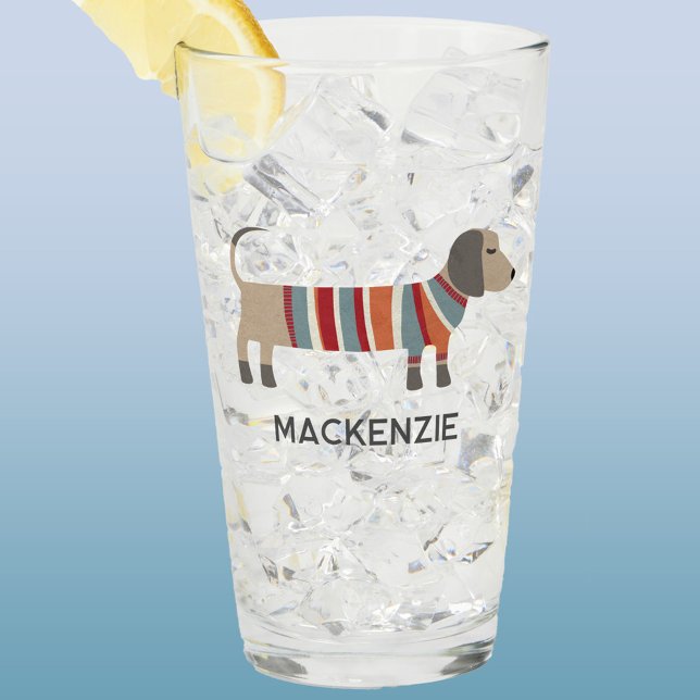 Dachshund Sausage Wiener Dog Personalized Glass (Dachshund Sausage or Wiener dog personalized drink or beer glass)