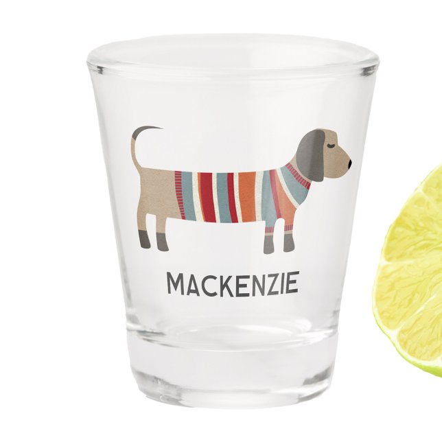 Dachshund Sausage Wiener Dog Personalized Shot Glass (Fun Dachshund Sausage Dog Wiener Dog personalized shot glass)