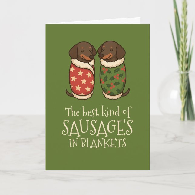 Dachshund Sausages in Blankets Christmas Holiday Card (Front)
