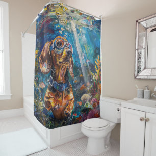 Dachshund Scuba Diving Underwater Shower Curtain