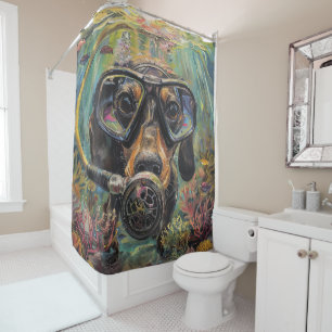 Dachshund Scuba Diving Underwater Shower Curtain