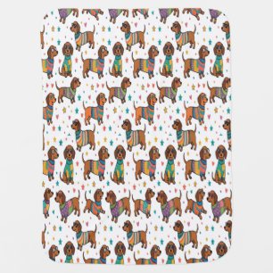 Dachshund Seamless Pattern Cute Colorful Sausage D Baby Blanket