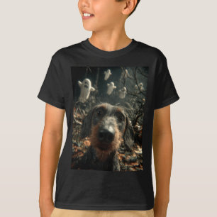 Dachshund Selfie With Ghosts Haunted Forest T-Shirt