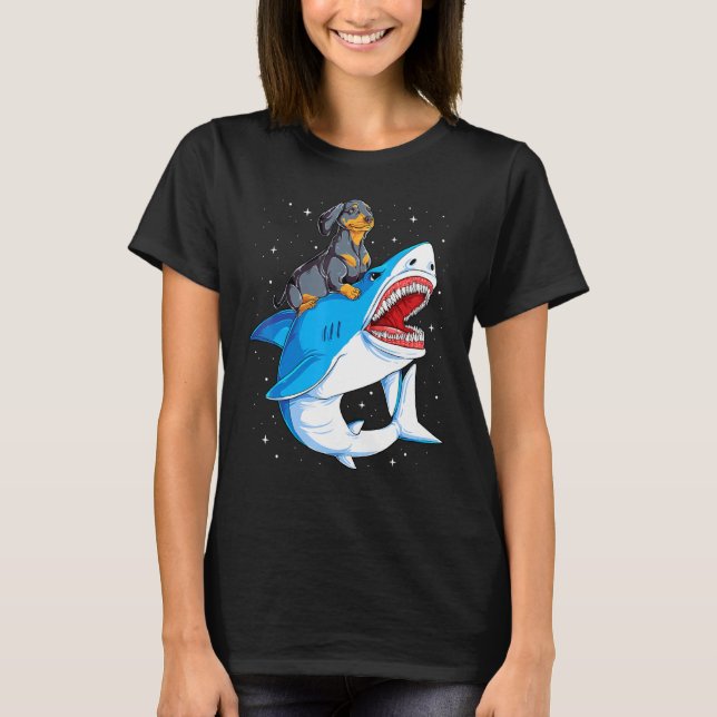 Dachshund Shark Kids Boys Men Space Galaxy Jawsome T-Shirt (Front)