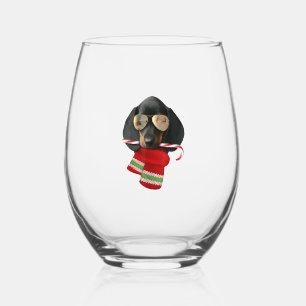 Dachshund shirt Cute Christmas Gift Dog Lovers Sun Stemless Wine Glass