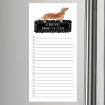 Dachshund Shopping List Magnetic Notepad<br><div class="desc">Adorable things to fetch Tan Dachshund dog with a black chalkboard frame personalized with your name.</div>