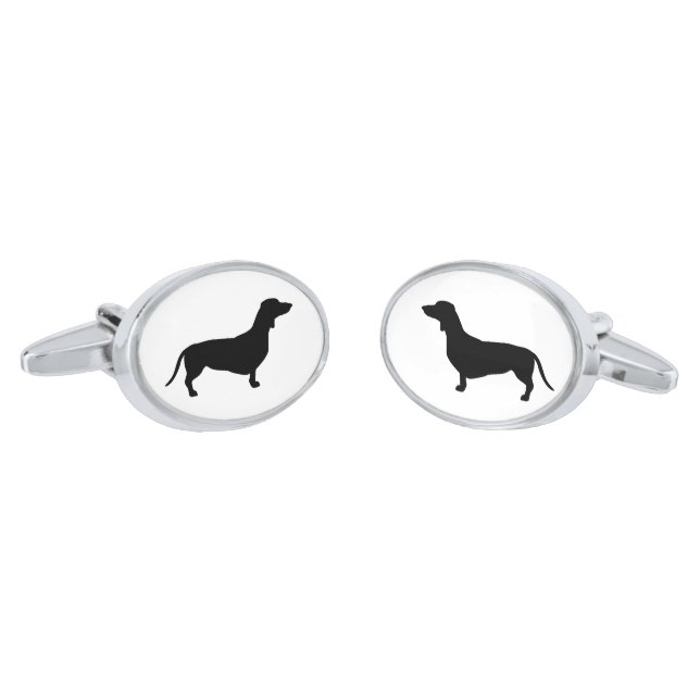 Dachshund Short Hair - Silhouette 1 Cufflinks (Angled)