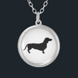 Dachshund Short Hair - Silhouette 1 Silver Plated Necklace<br><div class="desc">Pretty Animal Graphic Design by EDDA Fröhlich / EDDArt | This Dog Silhouette Image is a must have for Dachshund / Lowrider / Wiener Lovers! | You miss other colors or products with this design? Feel free to contact me: contact@eddart.de or have a look here: www.zazzle.com/store/eddartshop or here: www.art-shopping.net |...</div>