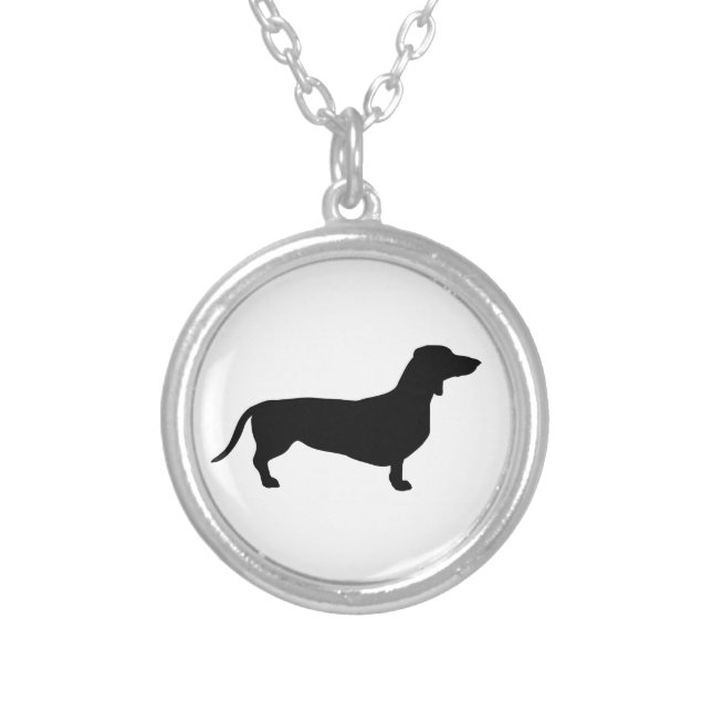 Dachshund Short Hair - Silhouette 1 Silver Plated Necklace (Front)