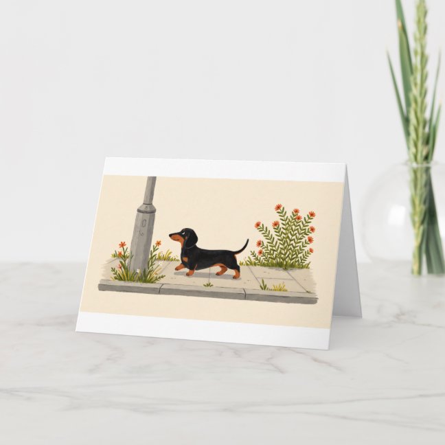 Dachshund Sidewalk Adventure Greeting Card