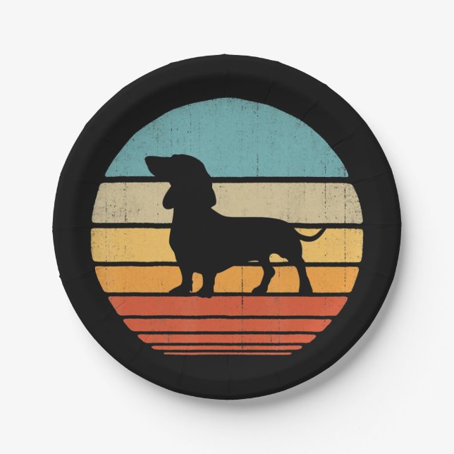 Dachshund Silhouette 60s 70s Gifts Dog Lover Paper Plates (Front)