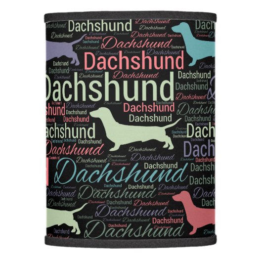Dachshund silhouette and word art pattern lamp shade (Front)