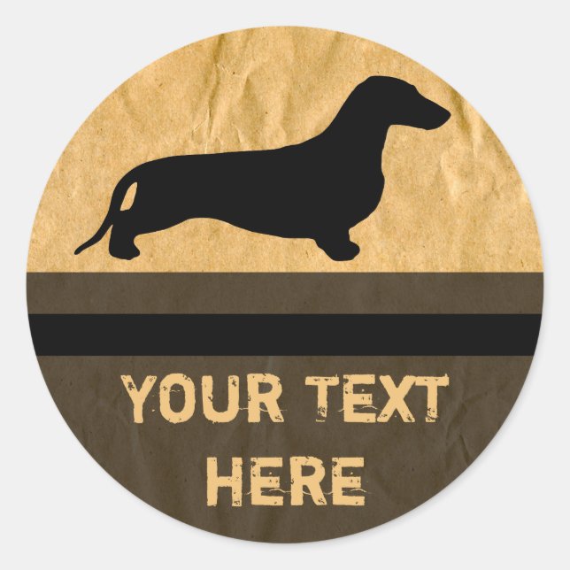 Dachshund silhouette black + your ideas classic round sticker (Front)