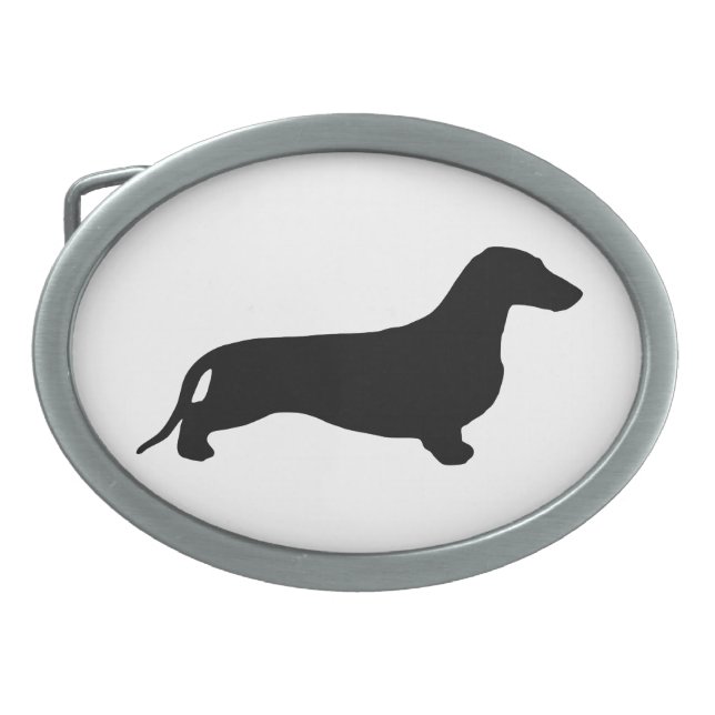 Dachshund silhouette black + your ideas oval belt buckle (Front)