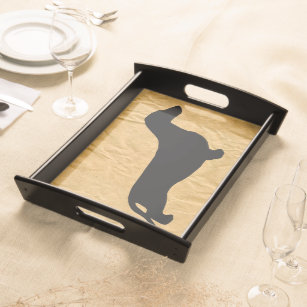 Dachshund silhouette black + your ideas serving tray