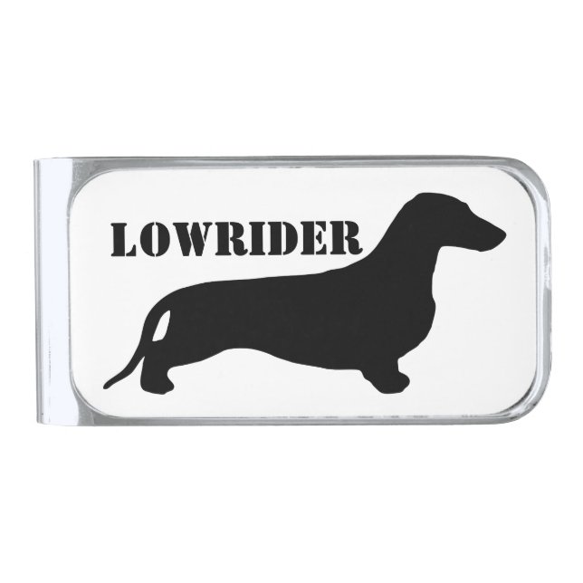 Dachshund silhouette black + your ideas silver finish money clip (Front)