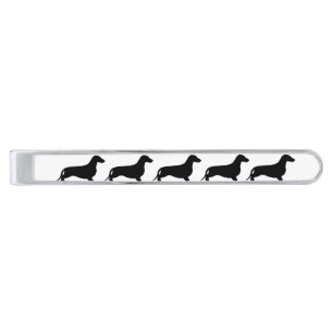 Dachshund silhouette black + your ideas silver finish tie clip