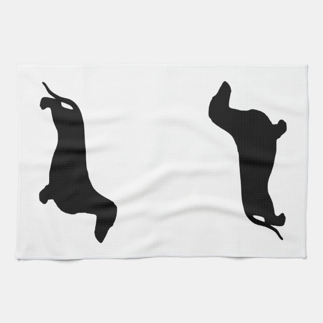 Dachshund silhouette black + your ideas towel (Horizontal)