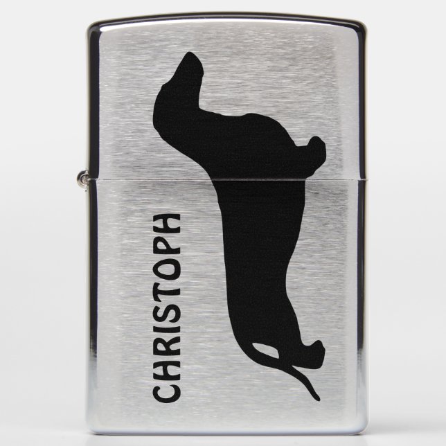 Dachshund silhouette black + your ideas zippo lighter (Front)