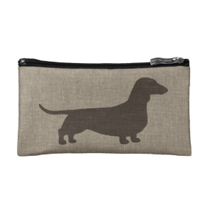 Dachshund Silhouette Faux Linen Style Cosmetic Bag