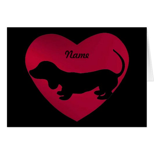 Dachshund Silhouette in Red Heart Cards (Front Horizontal)