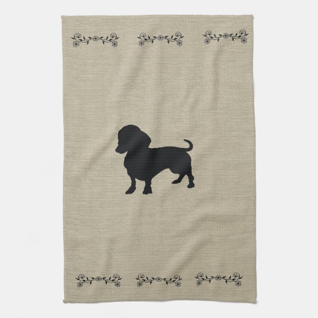 Dachshund Silhouette Kitchen Towel (Vertical)