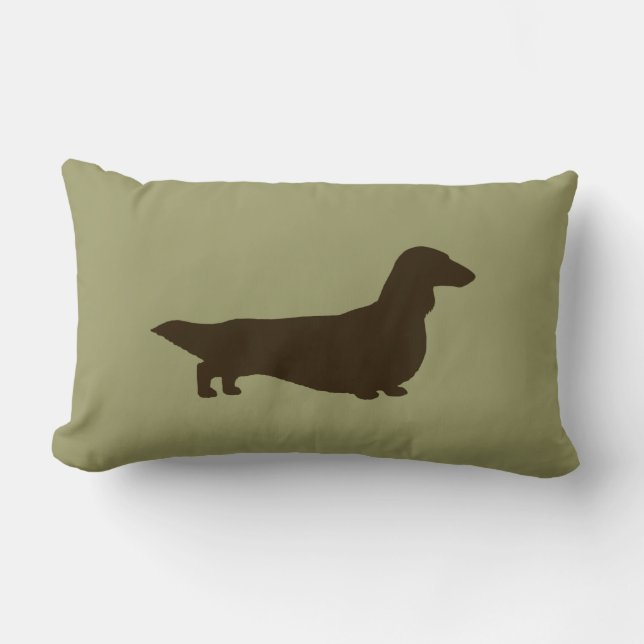 Dachshund Silhouette (Long Haired Dachsie) Lumbar Pillow (Front)