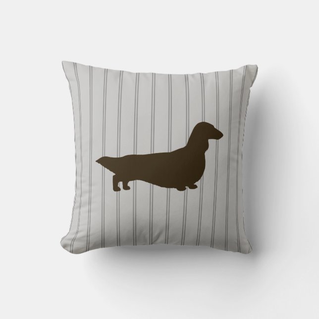 Dachshund Silhouette (Long Haired Doxie) Throw Pillow (Front)