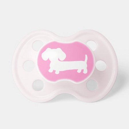 Dachshund Silhouette On Pink Pacifier