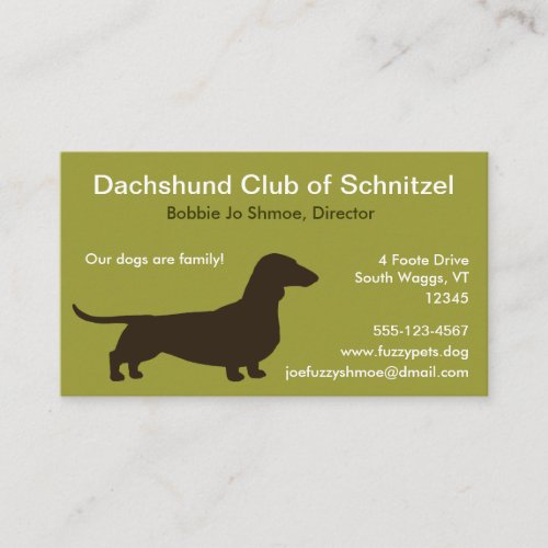 Dachshund Silhouette  Pet Wiener Dog  Weenie Dog Business Card