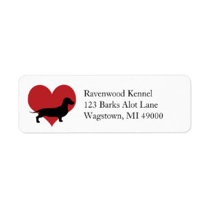 Dachshund Silhouette Red Heart Label