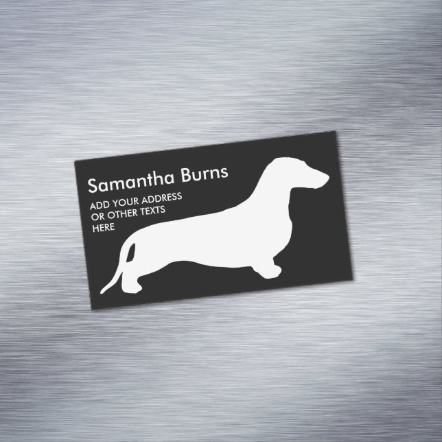 Dachshund silhouette white + your ideas business card magnet (In Situ)