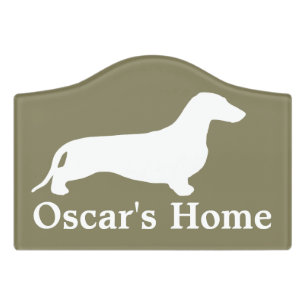 Dachshund silhouette white + your ideas door sign