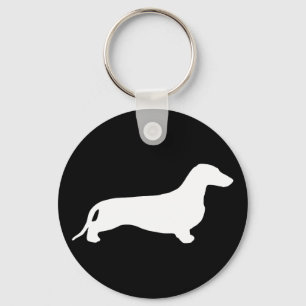 Dachshund silhouette white + your ideas keychain