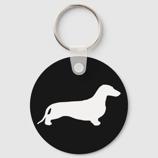 Dachshund silhouette white + your ideas keychain (Front)