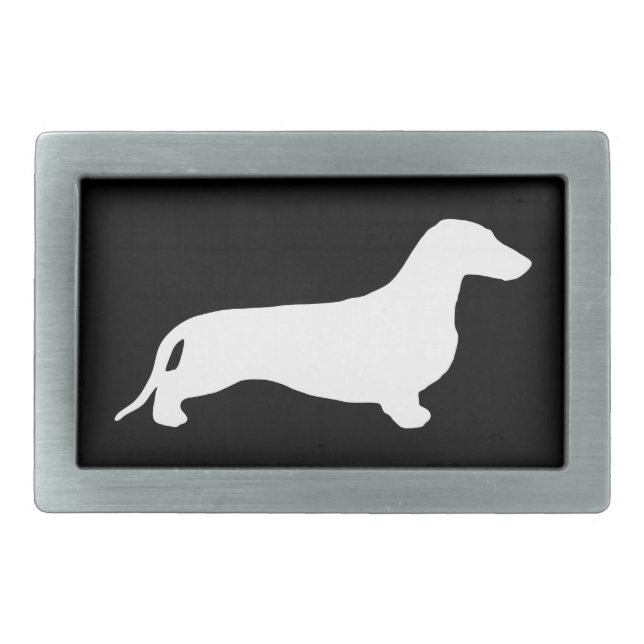 Dachshund silhouette white + your ideas rectangular belt buckle (Front)