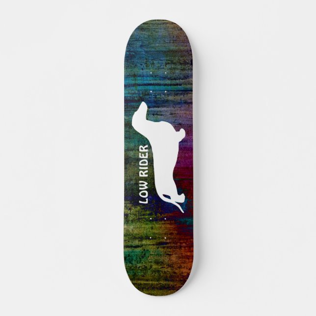 Dachshund silhouette white + your ideas skateboard deck (Front)