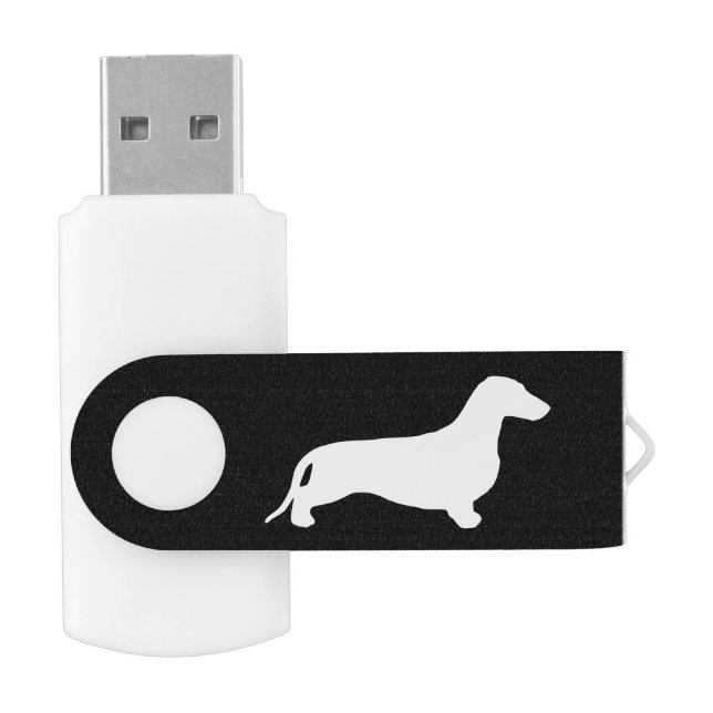 Dachshund silhouette white + your ideas USB flash drive (Opened)