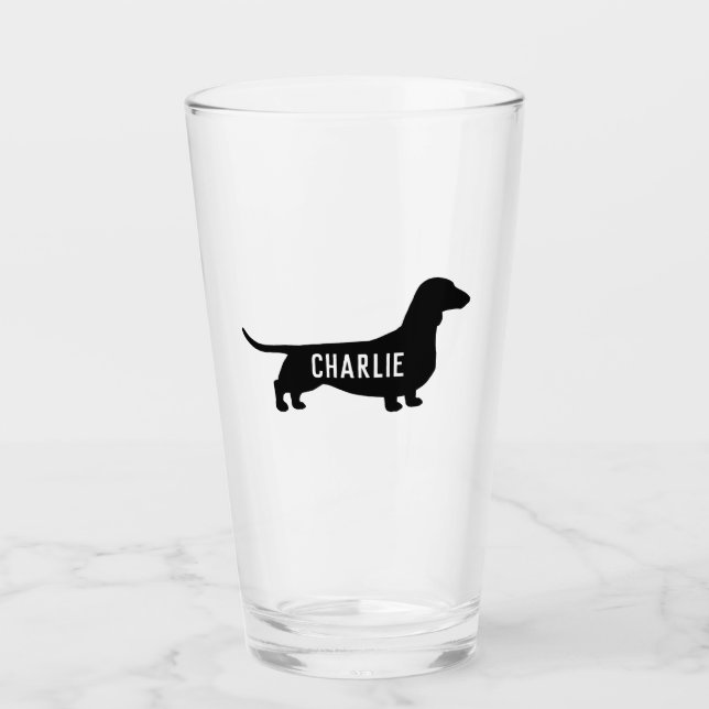 Dachshund Silhouette Wiener Dog Personalized Glass (Front)