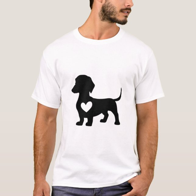 Dachshund Silhouette with Heart T-Shirt (Front)