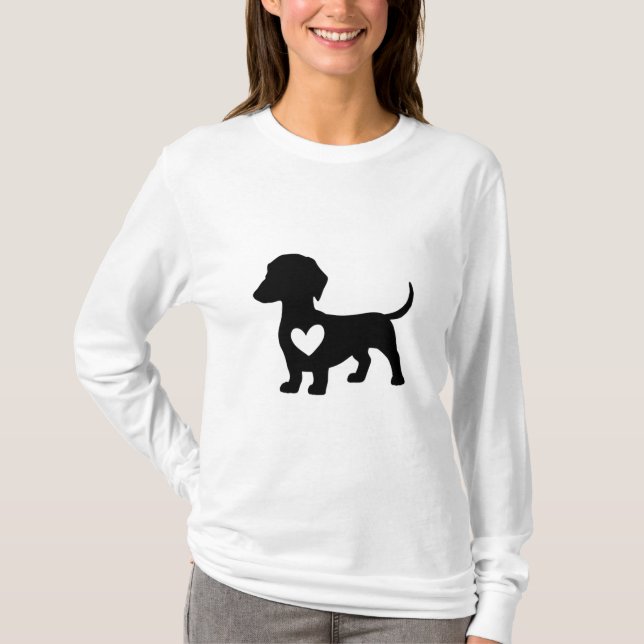 Dachshund Silhouette with Heart T-Shirt (Front)