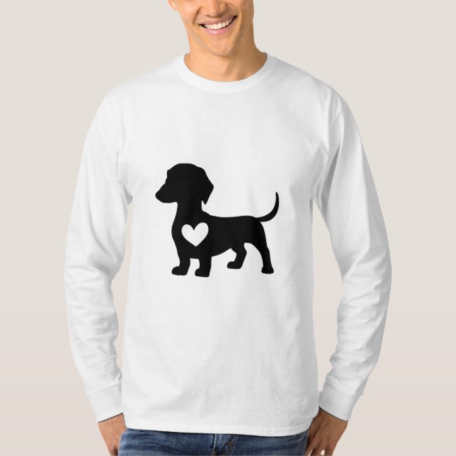 Dachshund Silhouette with Heart T-Shirt (Front)