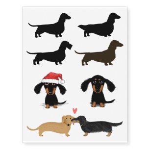 Dachshund Silhouettes and Cute Cartoon Dogs Temporary Tattoos