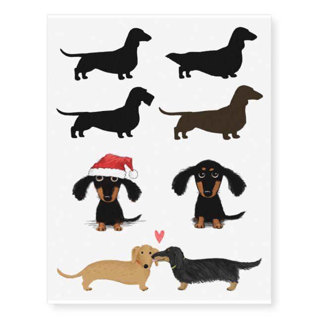 Dachshund Silhouettes and Cute Cartoon Dogs Temporary Tattoos (Front)