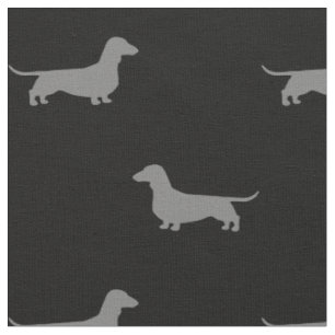 Dachshund Silhouettes Pattern Grey and Black Fabric