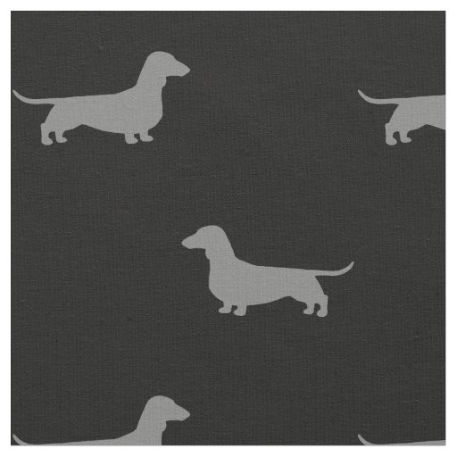 Dachshund Silhouettes Pattern Grey and Black Fabric
