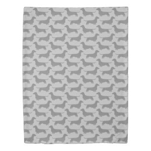 Dachshund Silhouettes Pattern Grey Duvet Cover
